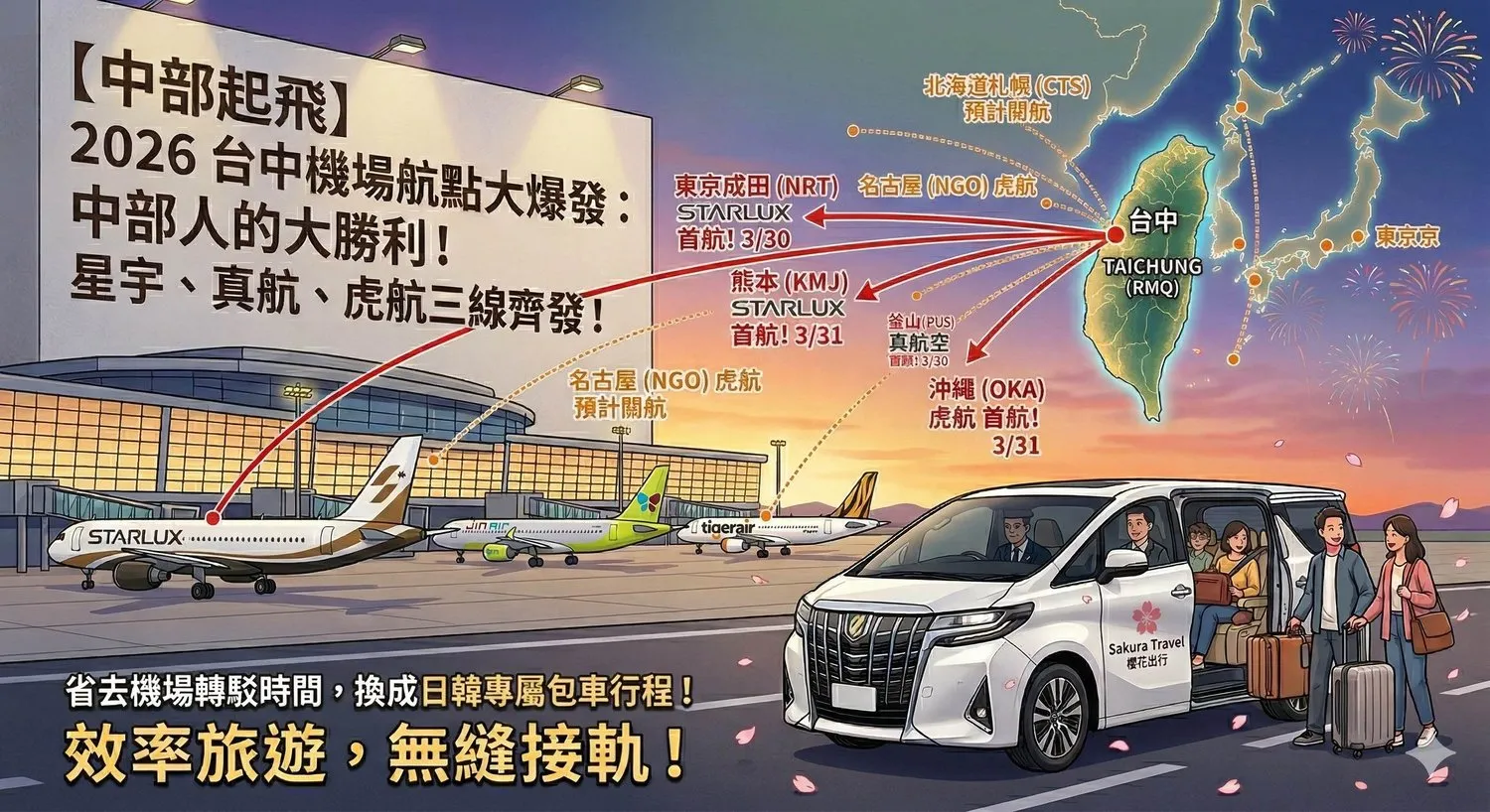 【中部起飛】台中人的大勝利！星宇、真航、虎航三線齊發，2026 旅遊大爆發！