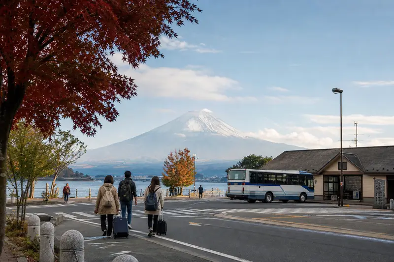 山中湖南岸旭日丘湖畔與遠處富士山