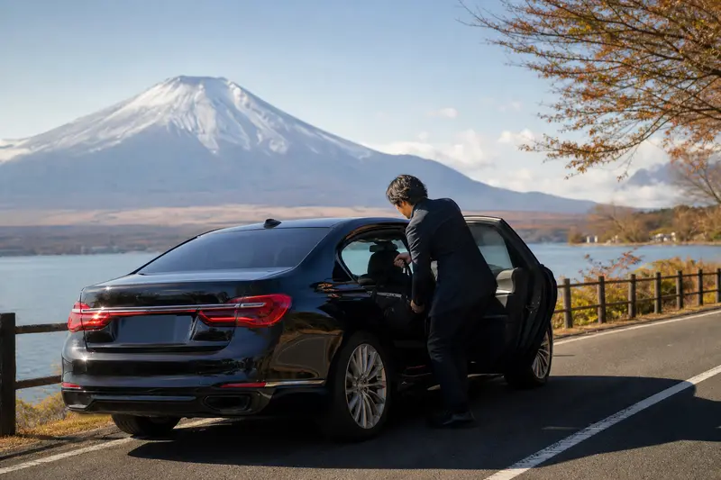 山中湖湖畔包車與相機包出發畫面
