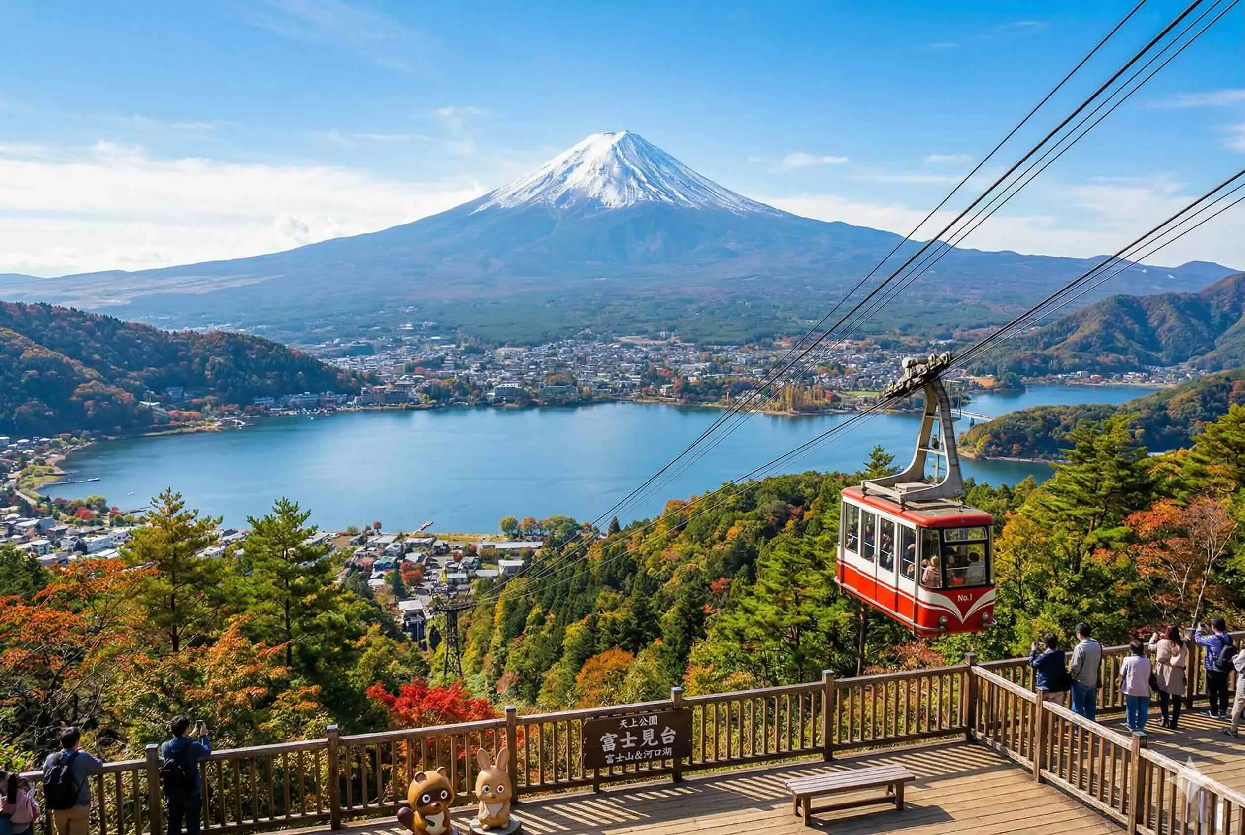 天上山公園纜車眺望河口湖與富士山