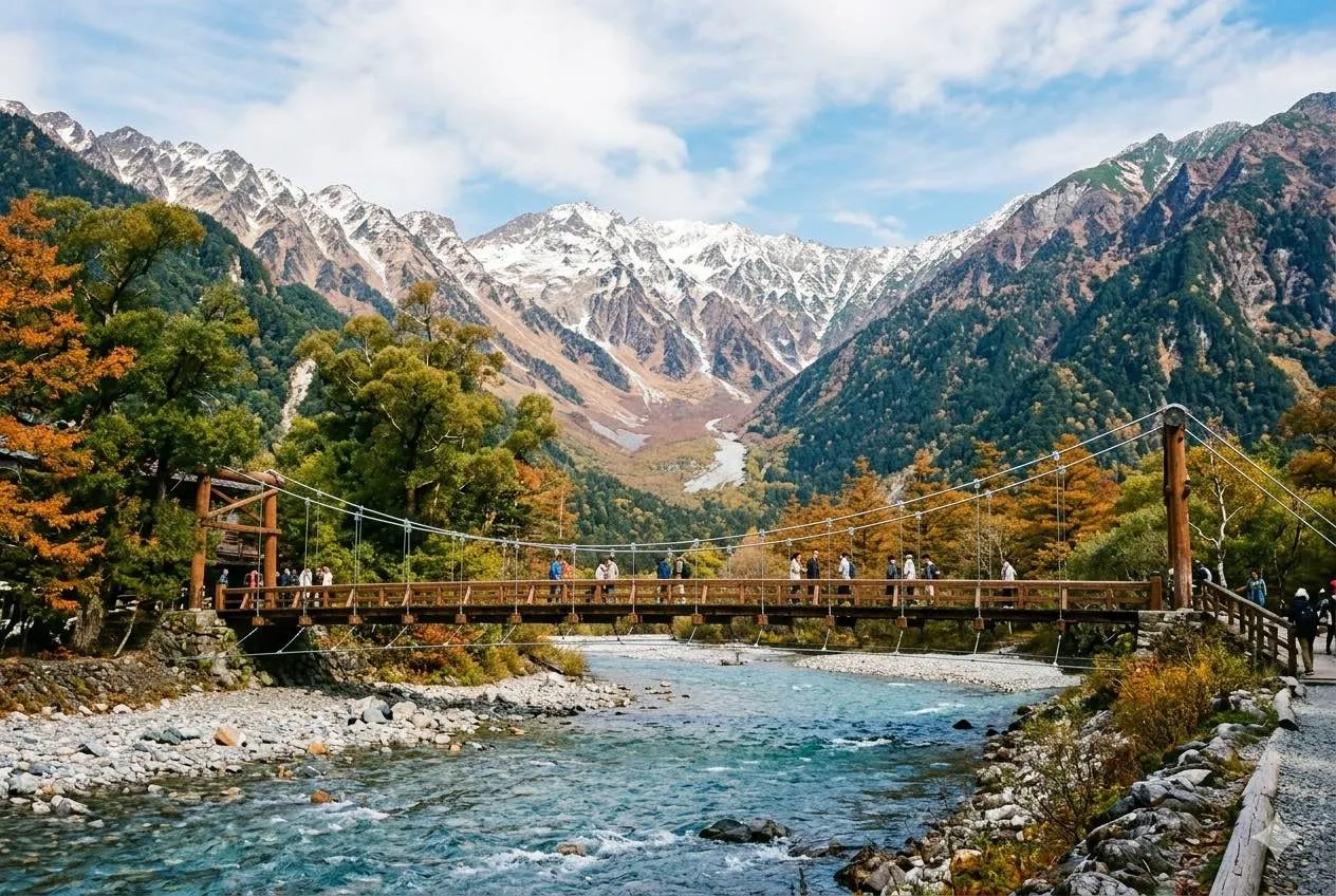 上高地河童橋與穗高連峰