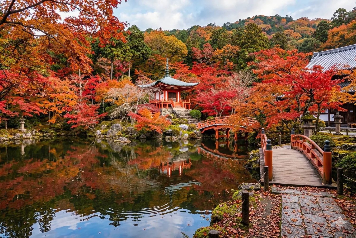 醍醐寺弁天堂秋季紅葉倒影
