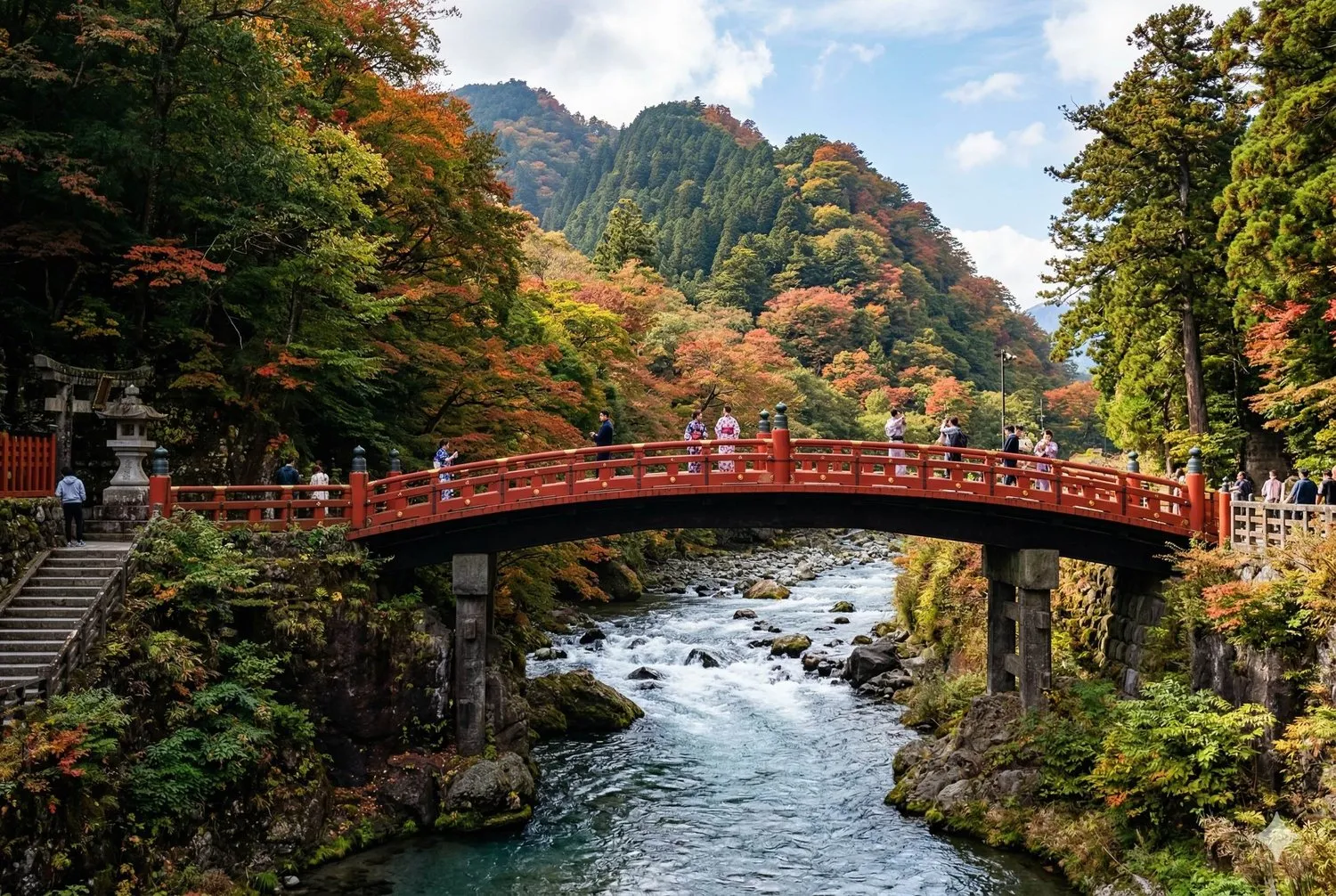 日光神橋朱紅色橋面