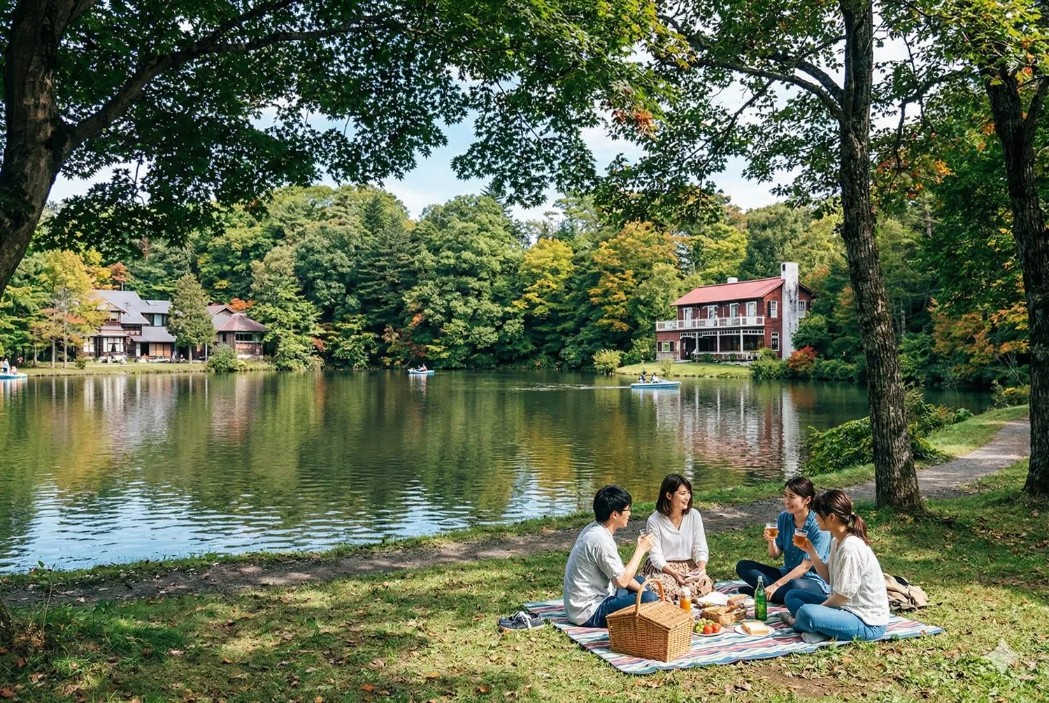 輕井澤鹽澤湖公園湖畔風景