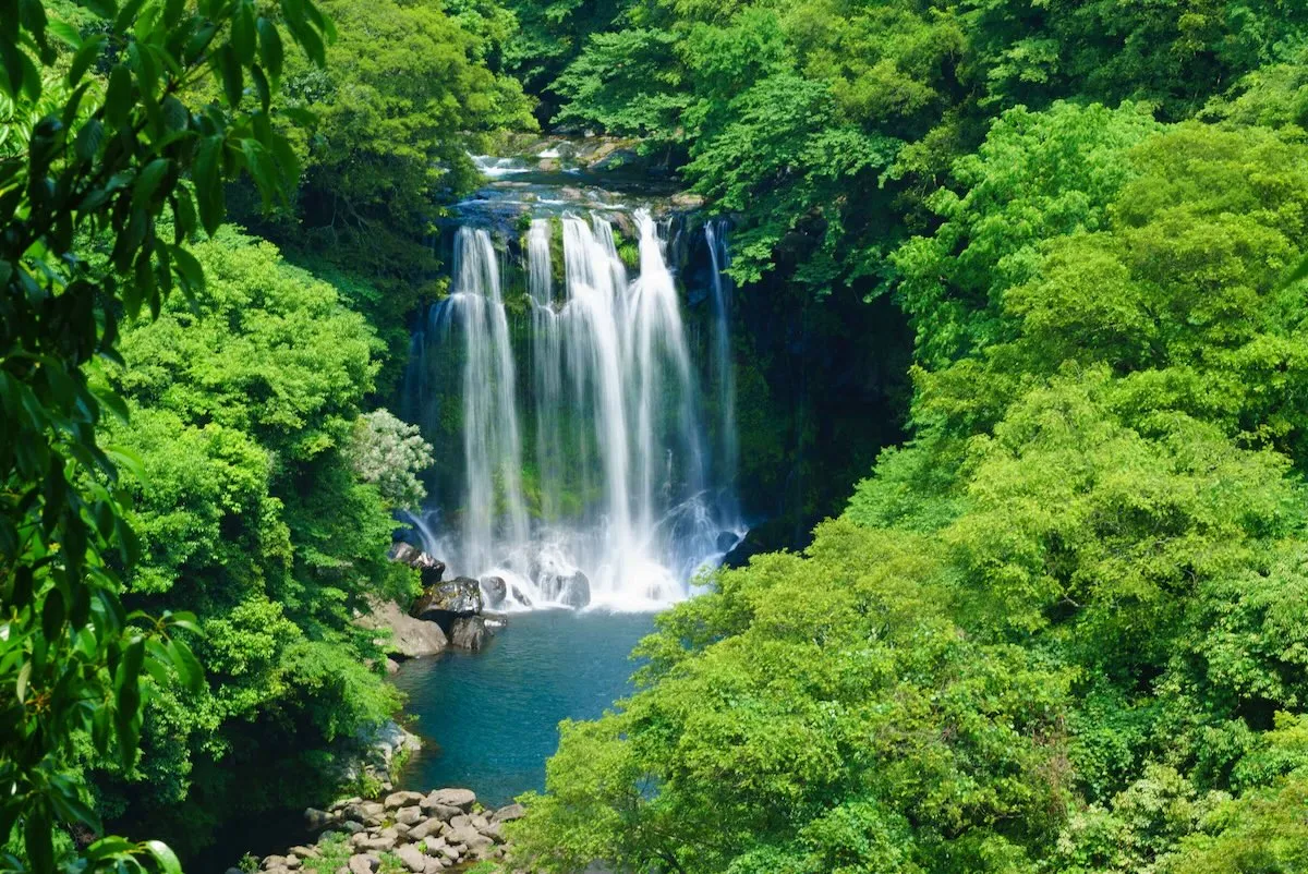 濟州天地淵瀑布深潭景觀